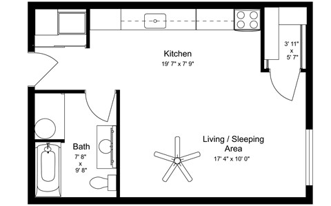 Floor plan for studio, 1 bath, 510 sqft